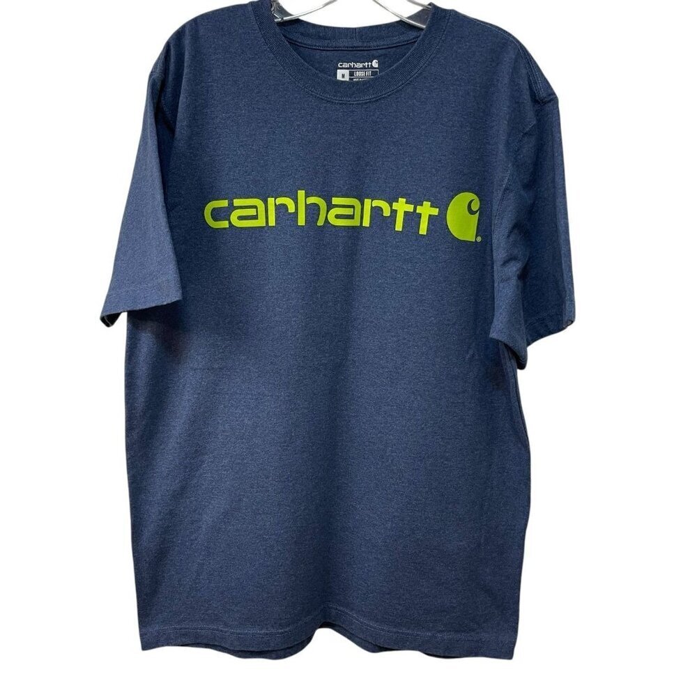 Carhartt Shirt Adult Medium Blue Neon Spell Out Work Wear Cotton Casual Mens